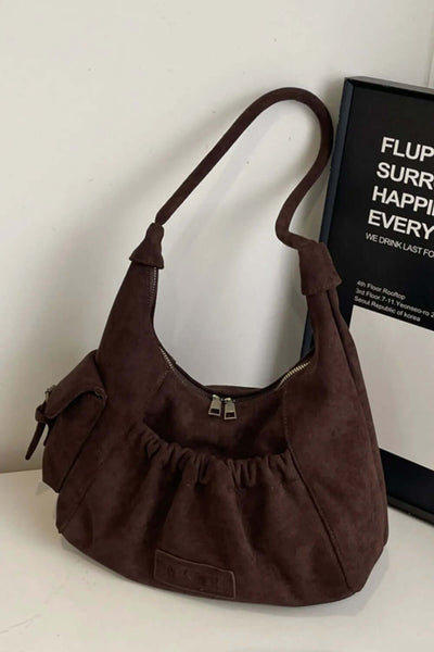 Ruched Suede Handbag with Zipper eprolo