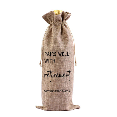 Red Wine Bag for Retirement Celebration: Party Wine Packaging Bag, Imitation Linen Drawstring Pouch, Gift Bag eprolo