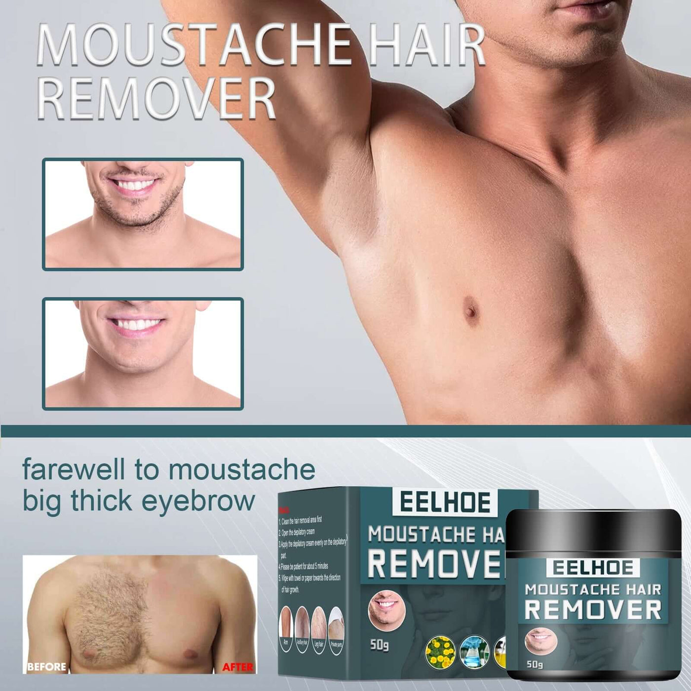 Men's Hair Removal Cream, Facial Armpit Leg Chest Hair Clean Not Damaging Skin Hair Removal Cream eprolo