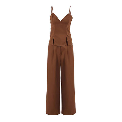 Brown Sleeveless V-neck Brace Split Vest Trousers Suit eprolo
