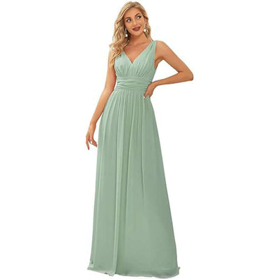 Elegant deep V-neck chiffon maxi dress for formal occasions