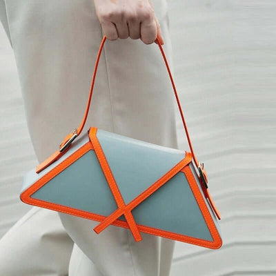 Stitching Contrast Trapezoid Shoulder Bag Panelled Trapezoid Underarm Bag eprolo