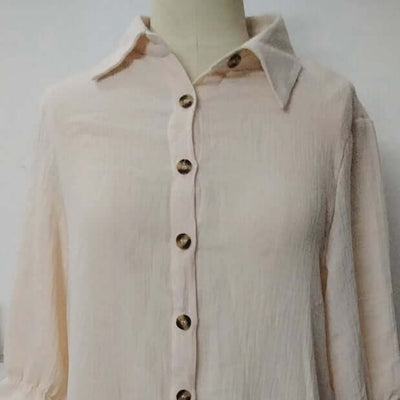 Women's Solid Color Cotton And Linen Breasted Loose Shirt Dress eprolo