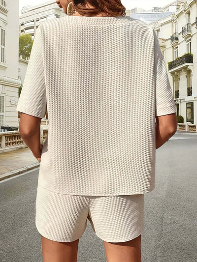 Waffle-Knit Half Sleeve Top and Shorts Set eprolo