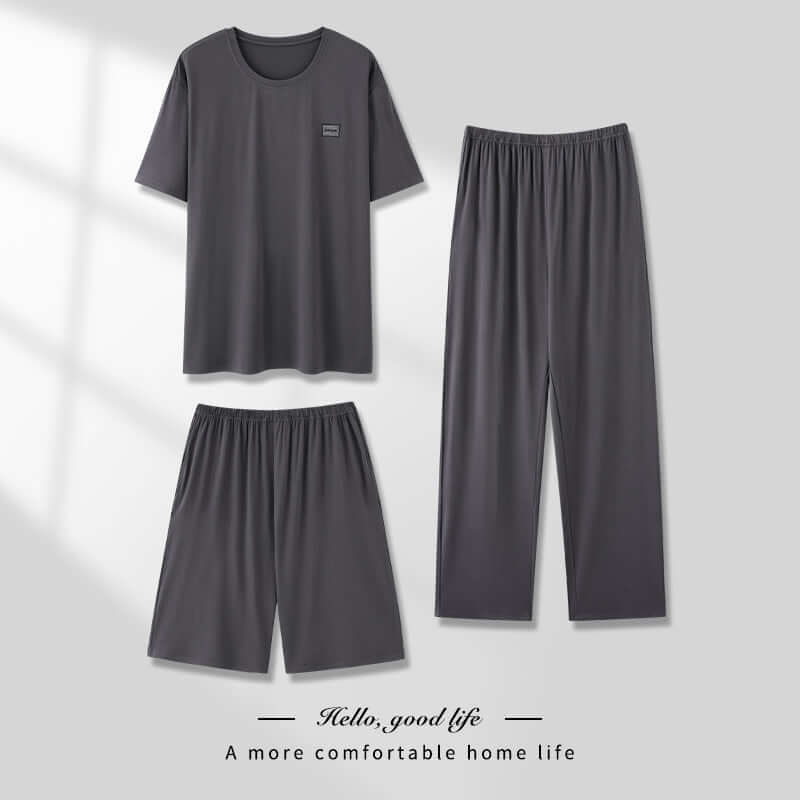 Men's Pajamas Thin Spring And Summer Modal Short-sleeved Trousers Three-piece Home Wear Suit eprolo