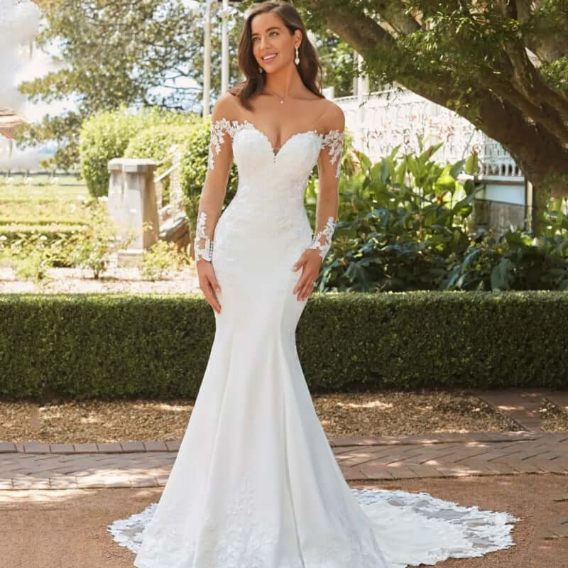 Long Sleeve Backless Lace Fishtail Wedding Dress eprolo