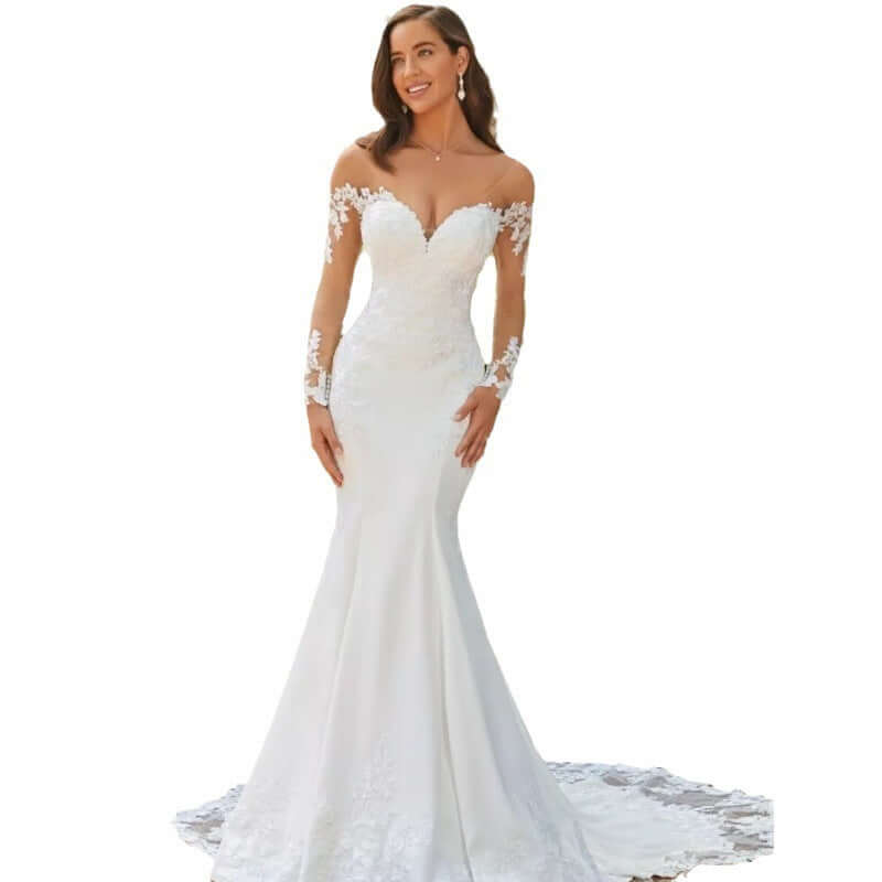 Long Sleeve Backless Lace Fishtail Wedding Dress eprolo