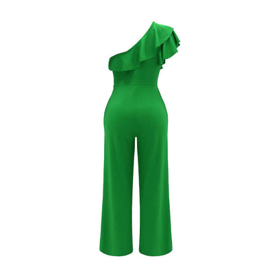 Women Summer Dressy Jumpsuits Sleeveless Ruffle One Shoulder Casual Wide Leg Pants Romper eprolo