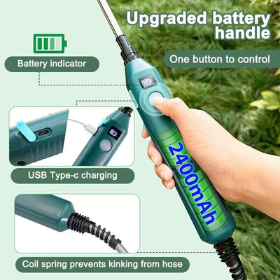 2400mAh Portable Electric Sprayer Wand. 3 nozzles, high - pressure, for garden plant watering. eprolo