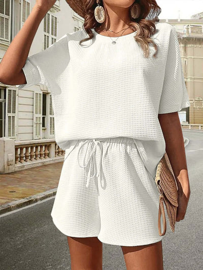Waffle-Knit Half Sleeve Top and Shorts Set eprolo