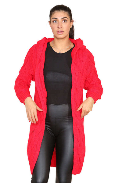 Knitted Cables Hooded Long Over Sized Cardigan eprolo