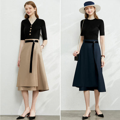 Irregular slit high waist slim A-line skirt eprolo