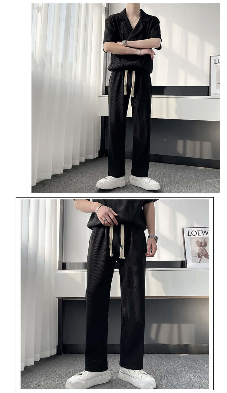 Summer Thin Ice Silk Shirt Outfit Men's Leisure Sports Two-piece Set eprolo