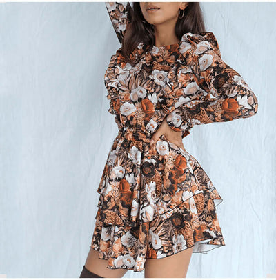 Short Skirt Black Bottom Floral Lace Waist Slimming Dress eprolo