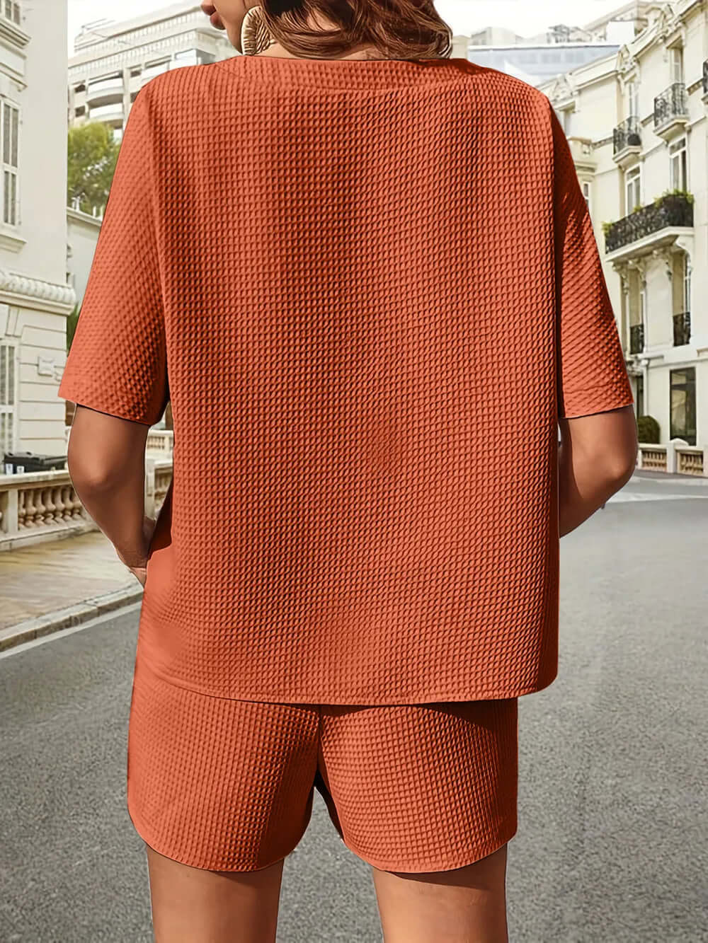 Waffle-Knit Half Sleeve Top and Shorts Set eprolo