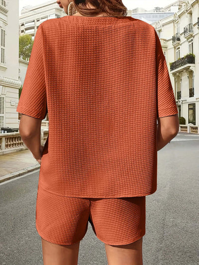 Waffle-Knit Half Sleeve Top and Shorts Set eprolo