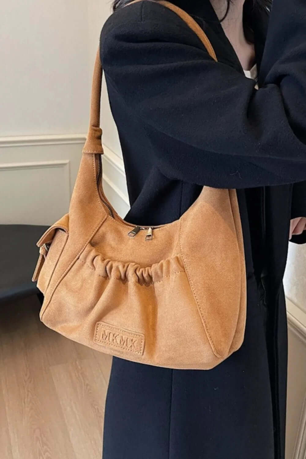 Ruched Suede Handbag with Zipper eprolo