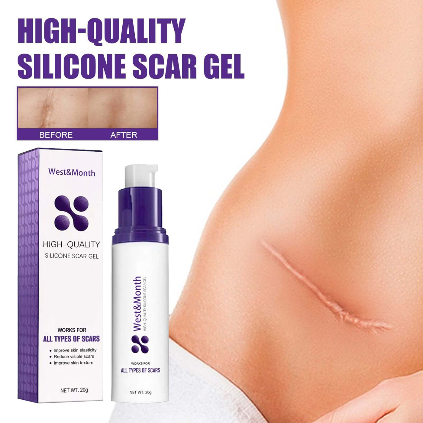 High-quality Silicone Scar Gel, Lighten Acne Mark Scar Repair Skin Smoothing Care Cream eprolo