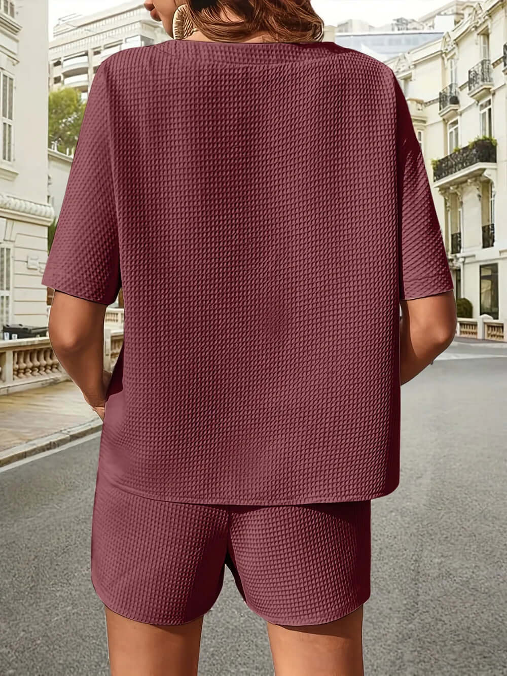Waffle-Knit Half Sleeve Top and Shorts Set eprolo