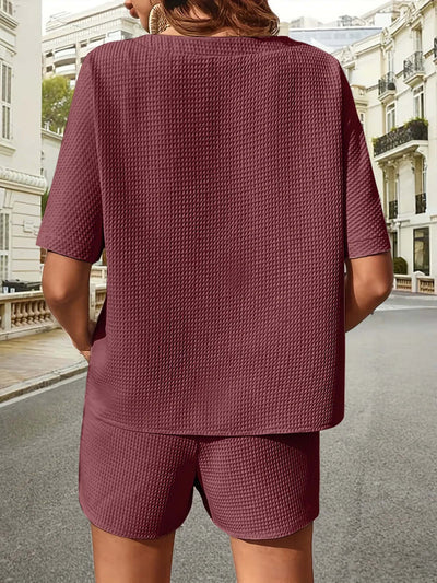 Waffle-Knit Half Sleeve Top and Shorts Set eprolo
