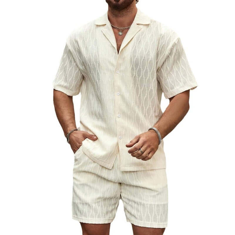 Men Tracksuits Summer Fashion Solid Loose Casual Two Pieces Lapel Button Shirt Shorts Beach Holiday All-match Outfits Male eprolo