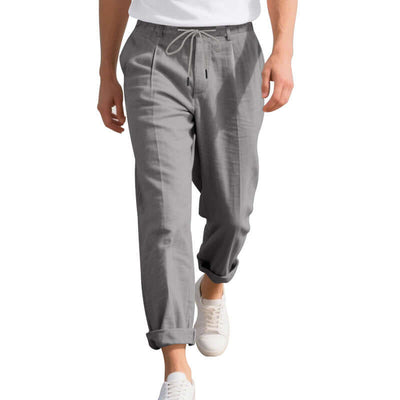 American Linen Men's Casual Pants in gray, loose straight fit, ideal for summer leisure wear.