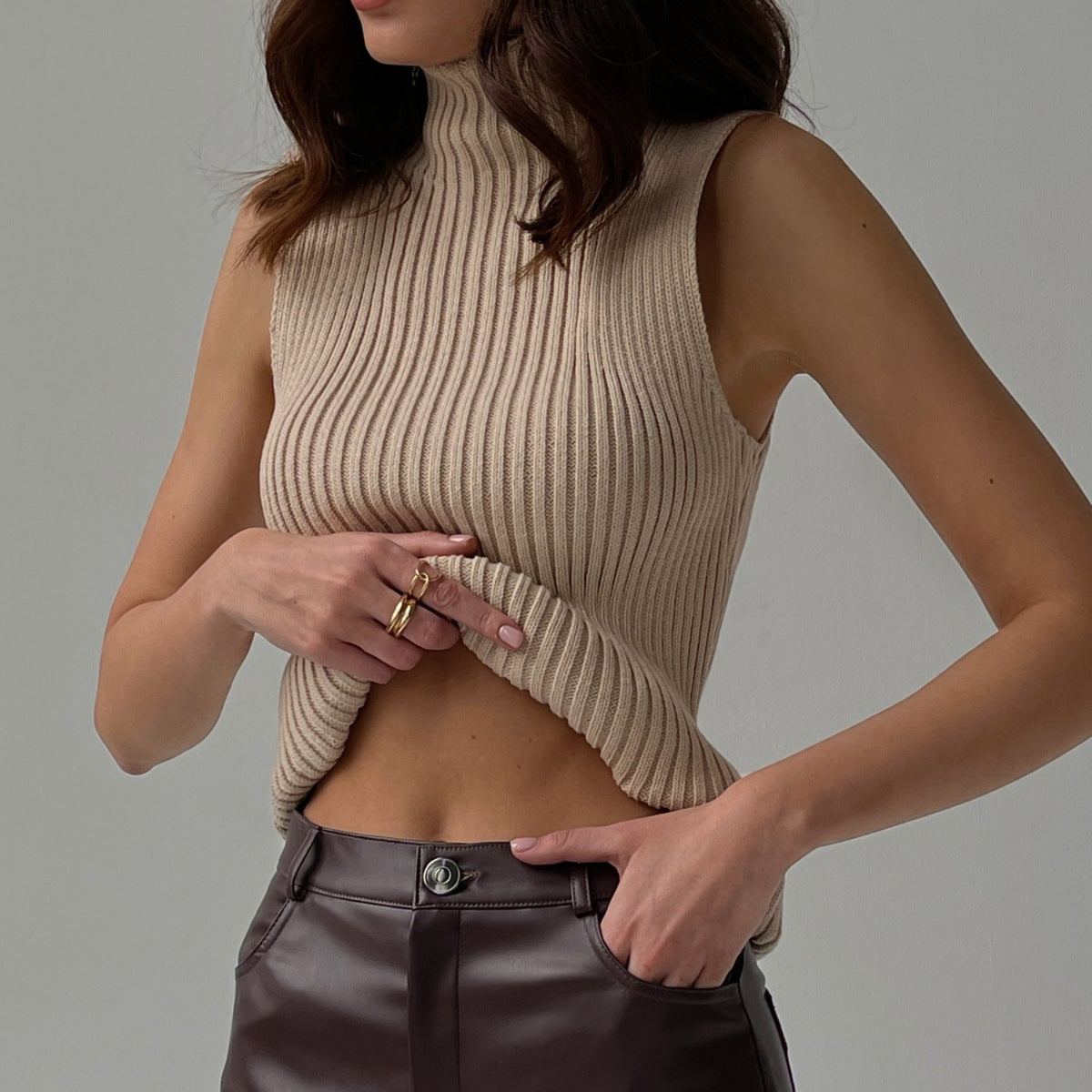Turtleneck Sleeveless Top Fashion Casual eprolo