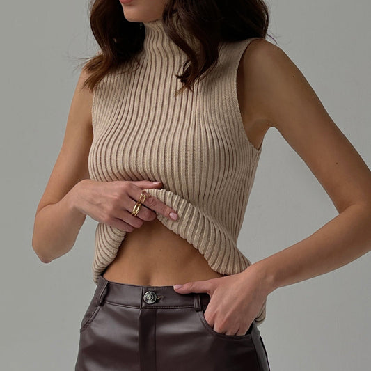Turtleneck Sleeveless Top Fashion Casual eprolo