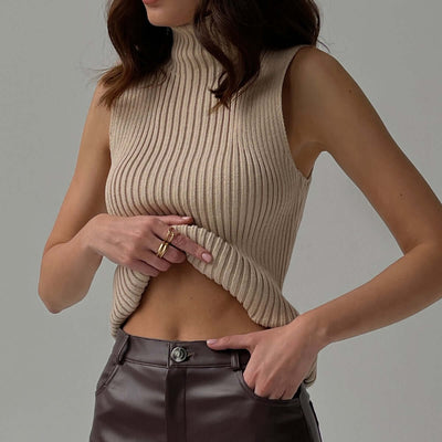 Turtleneck Sleeveless Top Fashion Casual eprolo