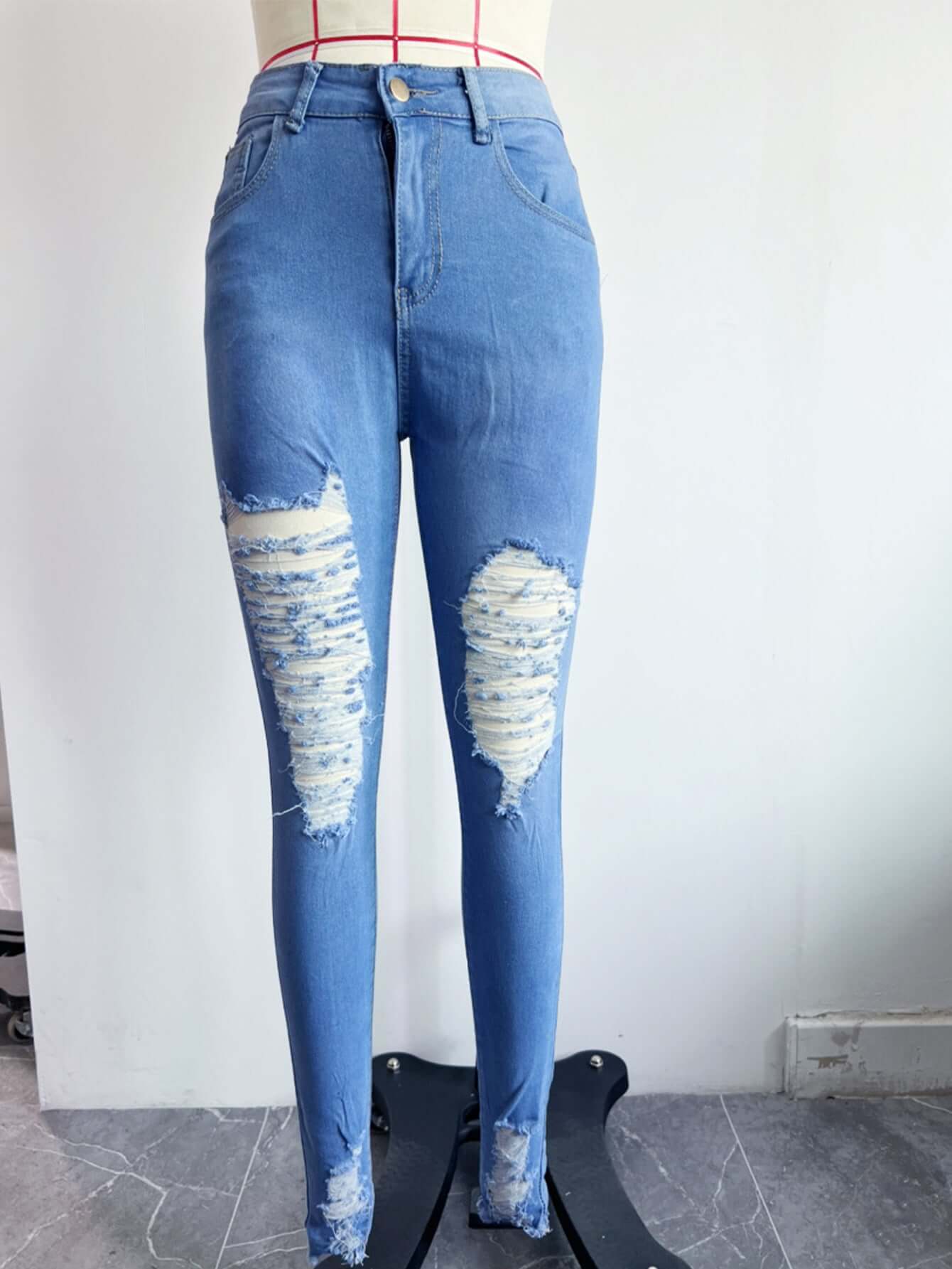 Ripped Denim Skinny Pants Women Dropshipman