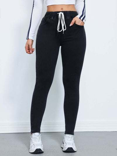 Women's Denim Trousers Autumn And Winter Drawstring Elastic Waist High Elastic Feet Dropshipman