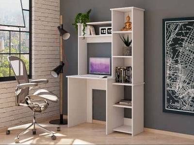 Desk, Five Shelves, Two Superior Shelves, White eprolo