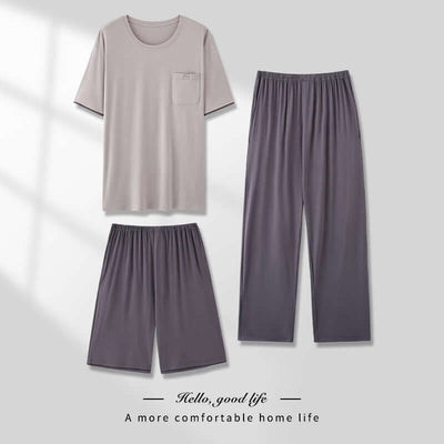 Men's Pajamas Thin Spring And Summer Modal Short-sleeved Trousers Three-piece Home Wear Suit eprolo