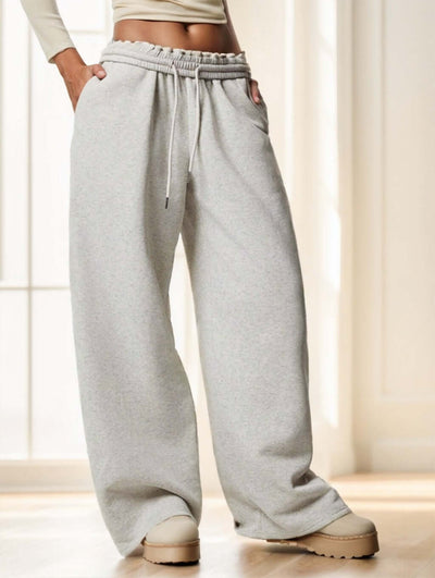 Forever 21 Autumn Winter New Thermal Lined Thick Casual Versatile High Waist Elastic Waist Loose Wide Leg Sweatpants eprolo