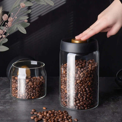 Vacuum Sealed Jug Set Black Coffee Beans Glass Airtight Canister Kitchen Food Grains Candy Keep Good Storage Jar Set Kitchen Gadgets eprolo