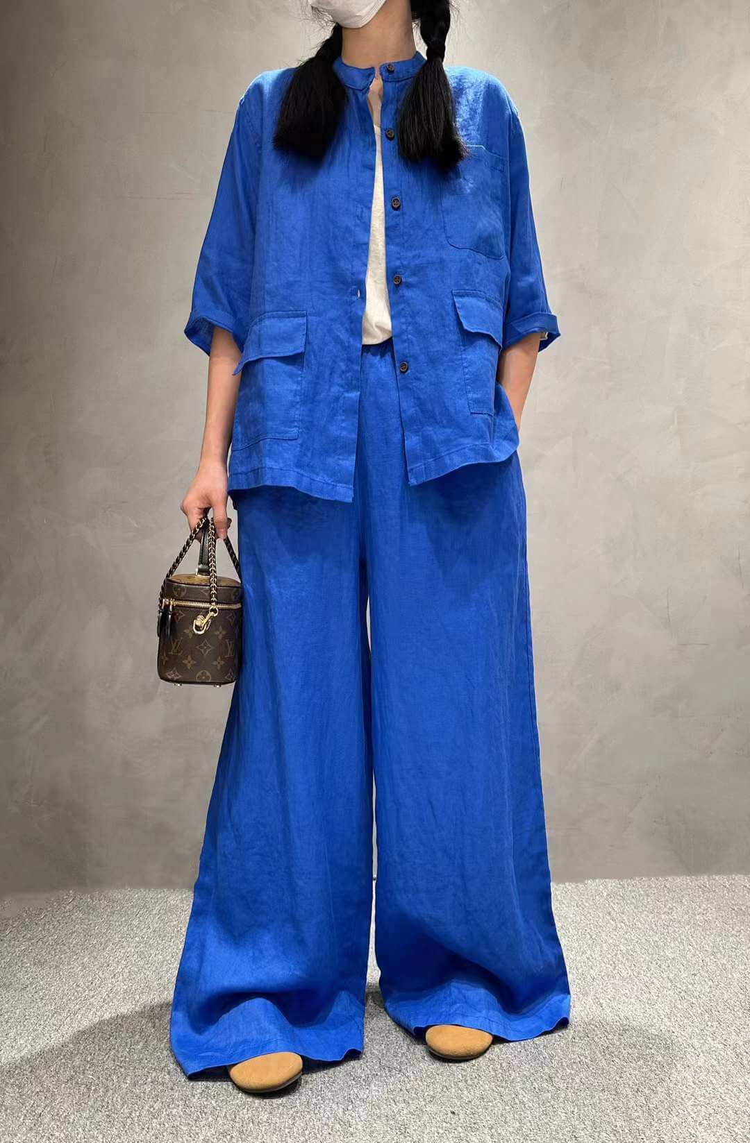 Solid Color Linen Suit Half Sleeve Shirt Casual Pants eprolo