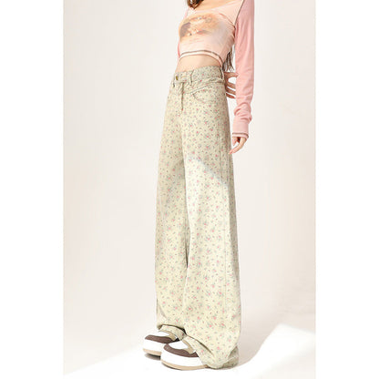 Mint Mambo Green Floral Jeans For Women eprolo