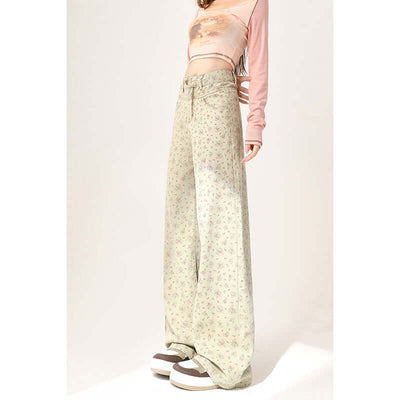 Mint Mambo Green Floral Jeans For Women eprolo