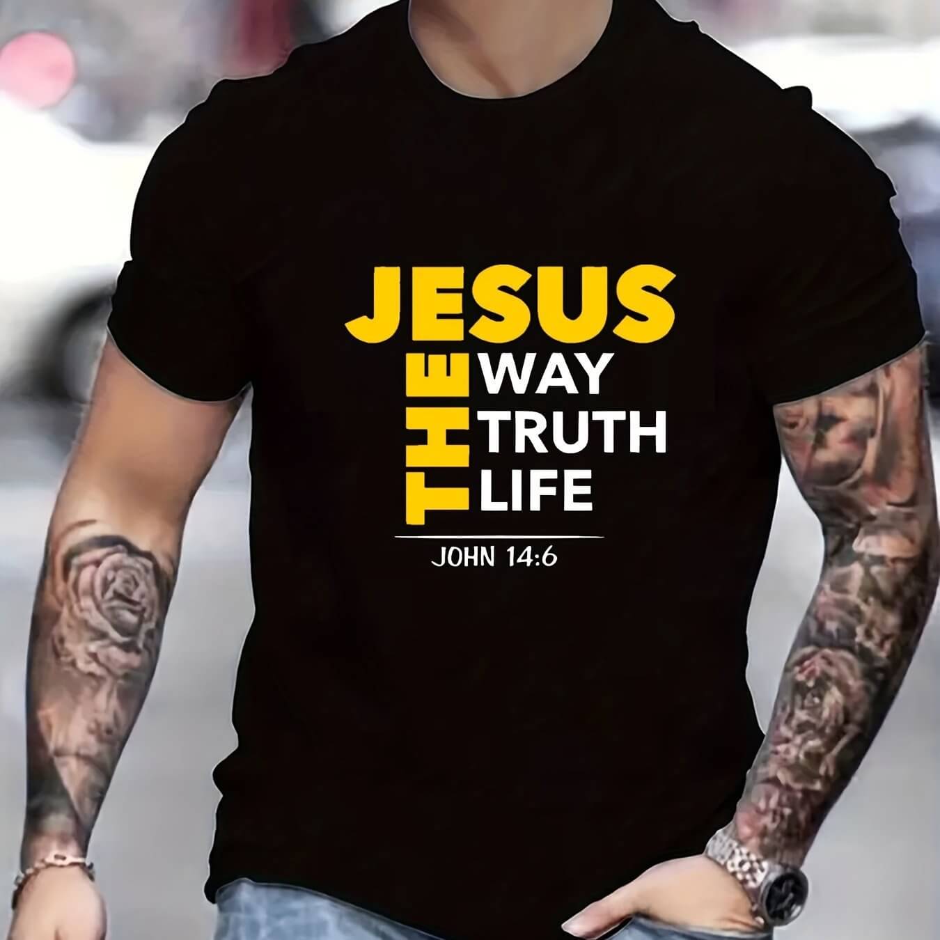 Jesus Print T-shirt, Men's T-shirt, Summer Casual Short Sleeved T-shirt eprolo