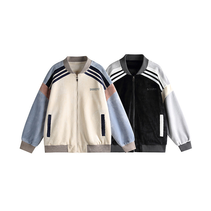 Couple Color Contrast Patchwork Loose Baseball Uniform Jacket Coat eprolo