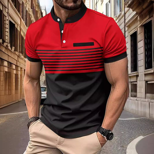 Multicolor Printing Striped Stand Collar Top For Men eprolo