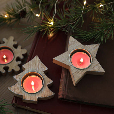 New Christmas Nordic Wood Snowflake Candlestick Ornaments eprolo