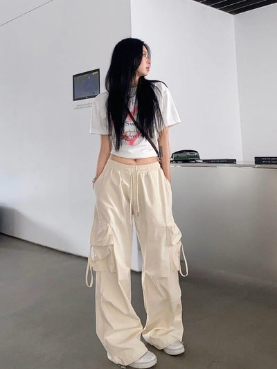 Straight Wide-leg Pants With Large Pockets Casual Working Pants eprolo