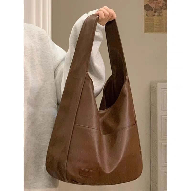 Soft leather tote bag Large capacity brown bucket bag Versatile commuting shoulder bag for women eprolo