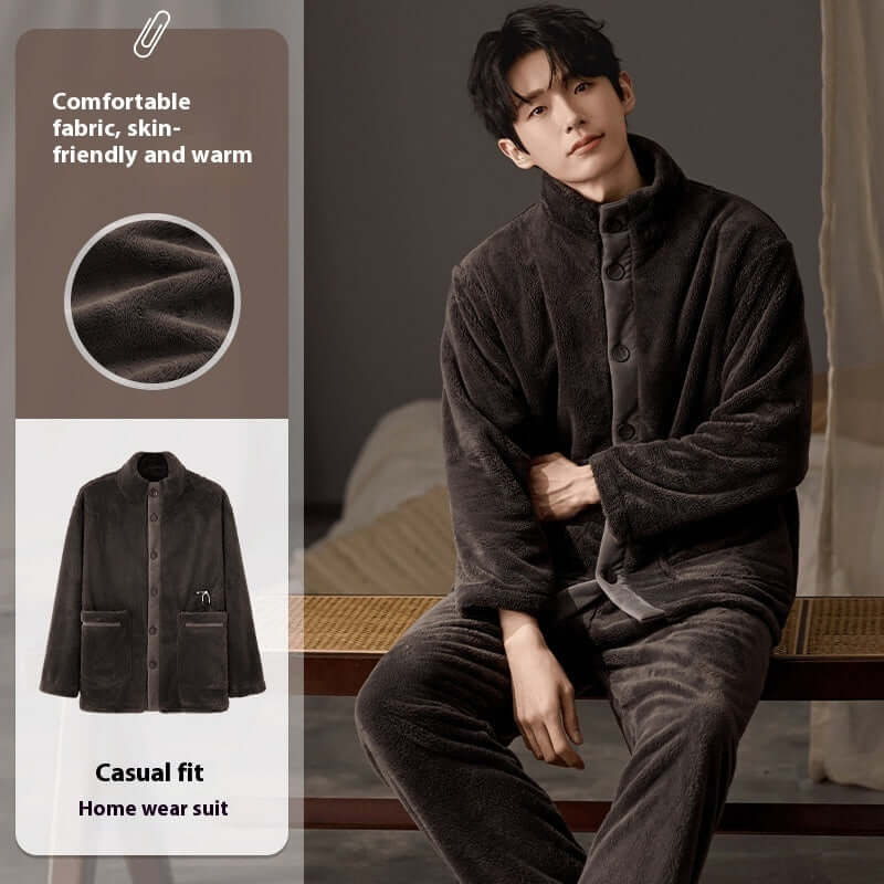 Men's Pajamas Plus Size Long Sleeve Warm Loungewear Suit eprolo