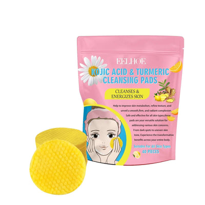 EELHOE Turmeric Kojic Acid Cleansing Pads Exfoliating Pads Facial Sponges For Cleansing Exfoliating Daily Cleansing Skin Care (40 PCS) eprolo
