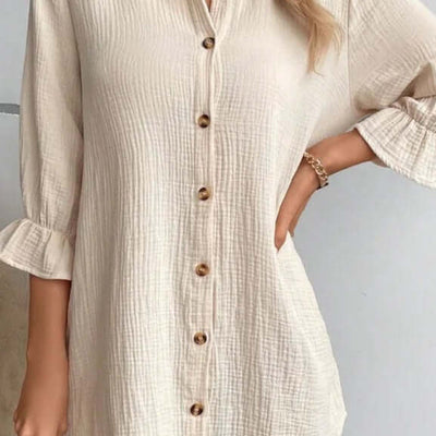 Women's Solid Color Cotton And Linen Breasted Loose Shirt Dress eprolo