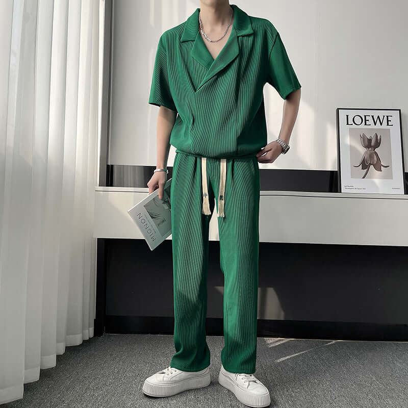 Summer Thin Ice Silk Shirt Outfit Men's Leisure Sports Two-piece Set eprolo