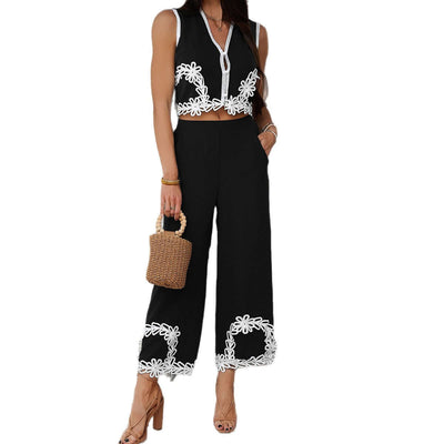 Leisure vacation storm Mishia geometric contrasting pants set for women eprolo