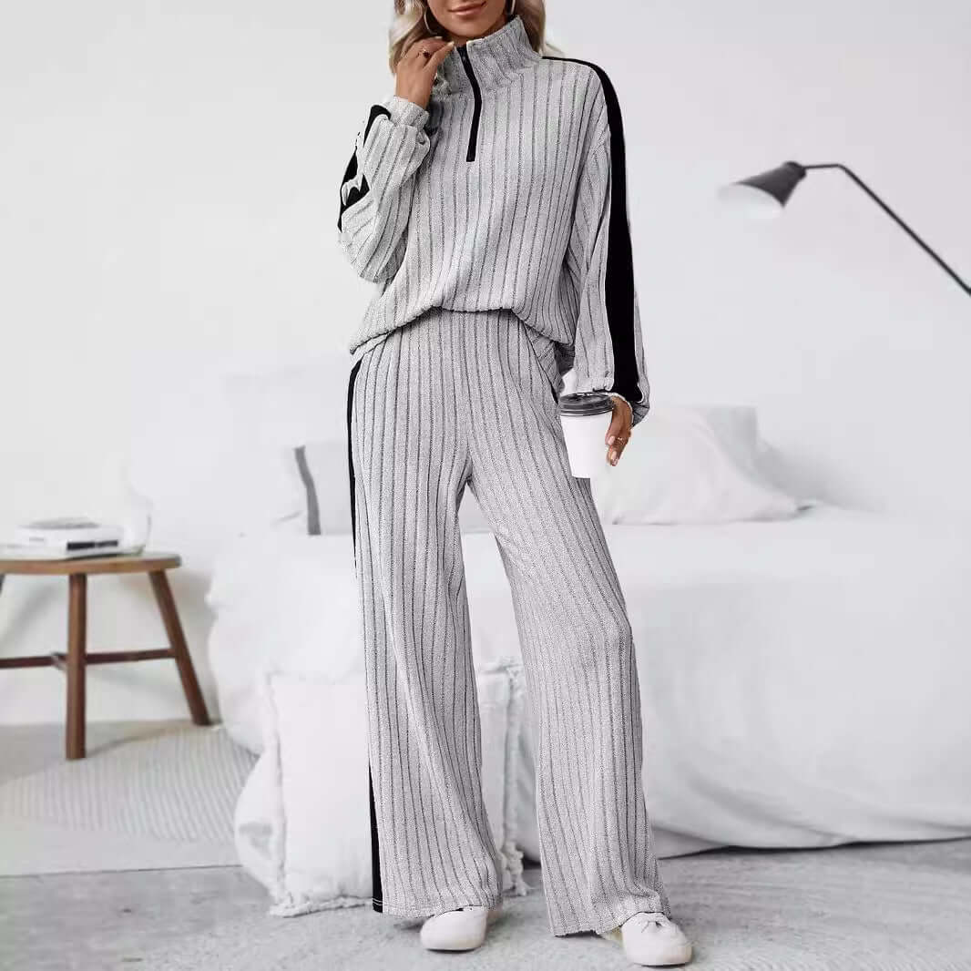 Large Size Casual Suit Women's Sweater Wide Leg Pants Two-piece Set eprolo